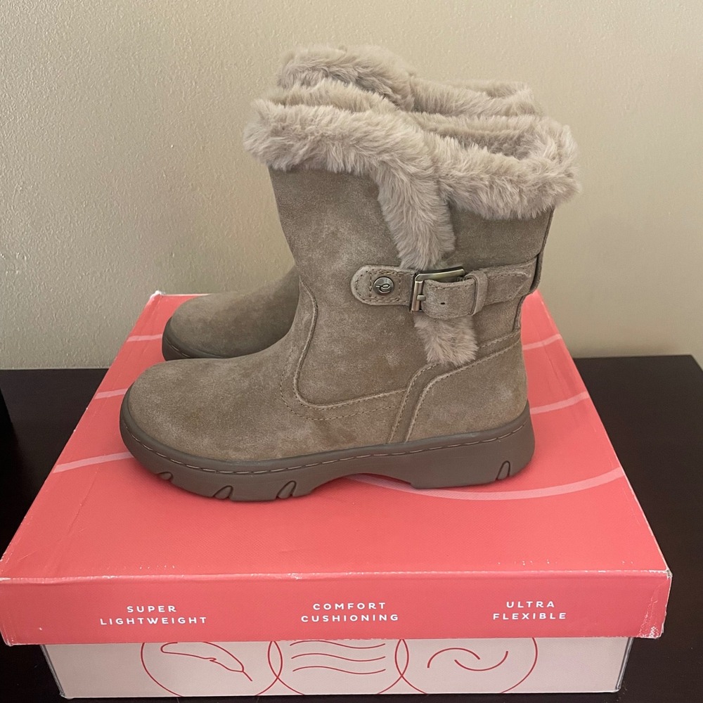 Easy Spirit Graye Womens Ankle Boots Medium Brown Suede Faux Fur Trim‎ Size 5 M